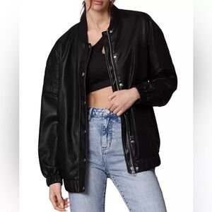 Avec Les Filles Faux Leather Relaxed Bomber Jacket Size Medium NWT